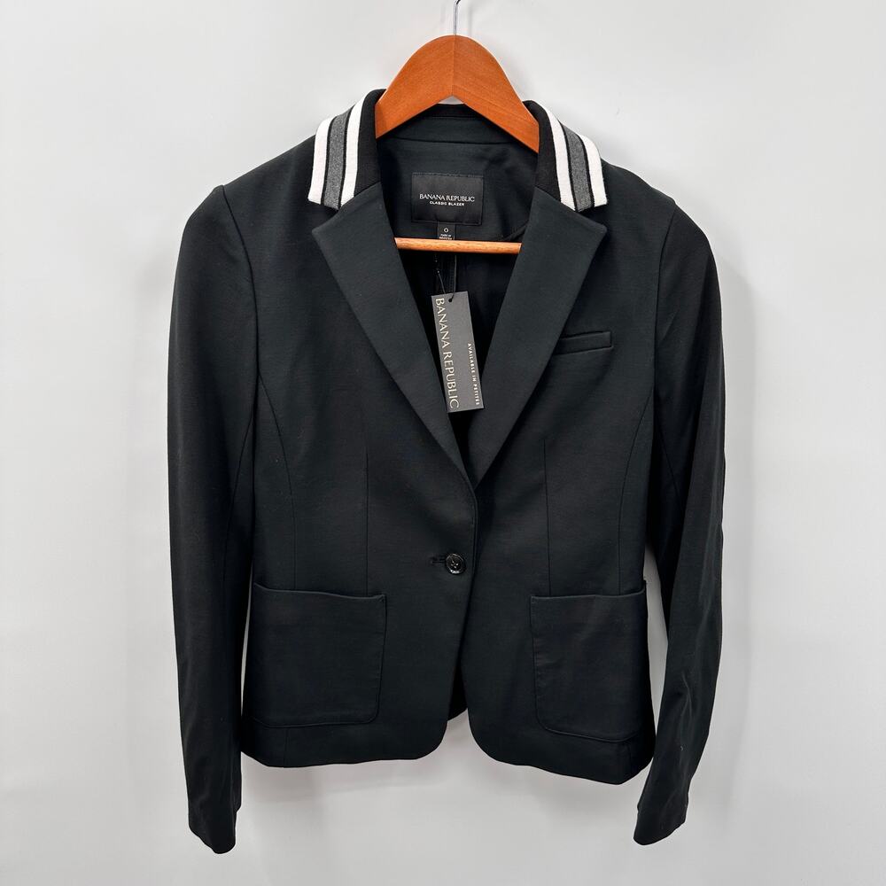 BANANA REPUBLIC NWT Classic Varsity Stripe Blazer in Black // 0